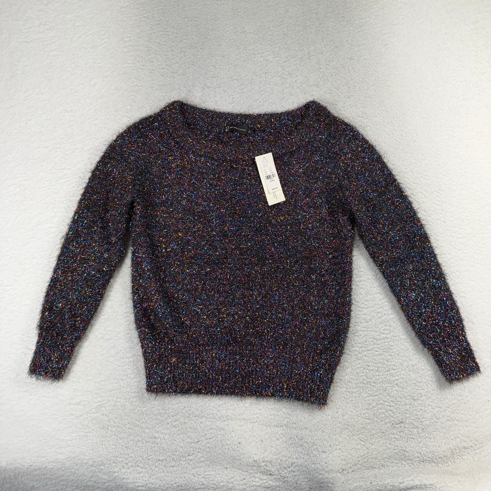 New York and Company Sparkle Fuzzy Tinsel Sweater Confetti Color NWT Large Soft